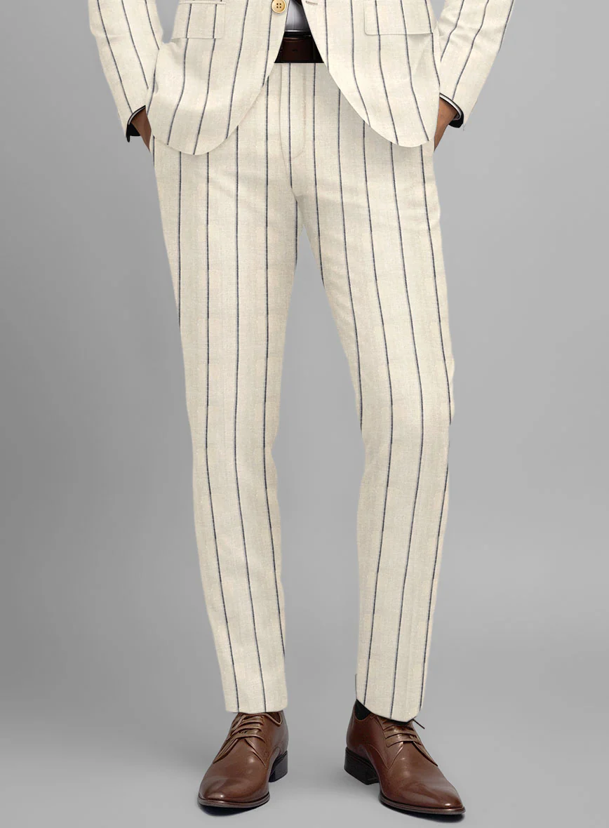 Noble Rosaria Cream Stripe Cotton Silk Linen Suit - Image 6