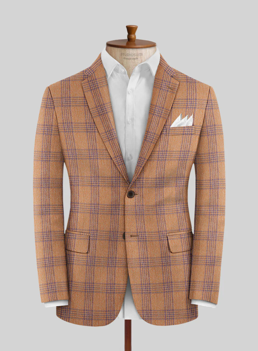Noble Rust Check Wool Silk Linen Jacket