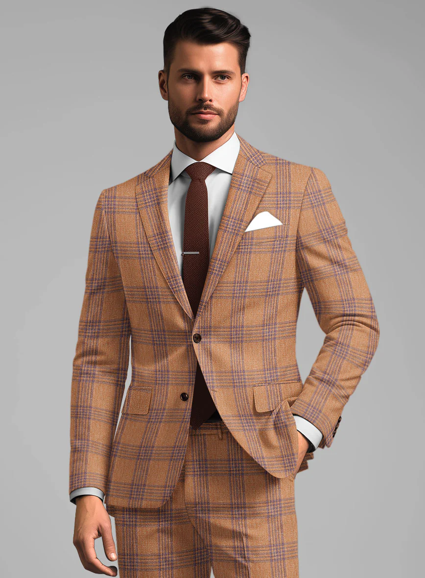 Noble Rust Check Wool Silk Linen Suit - Image 3