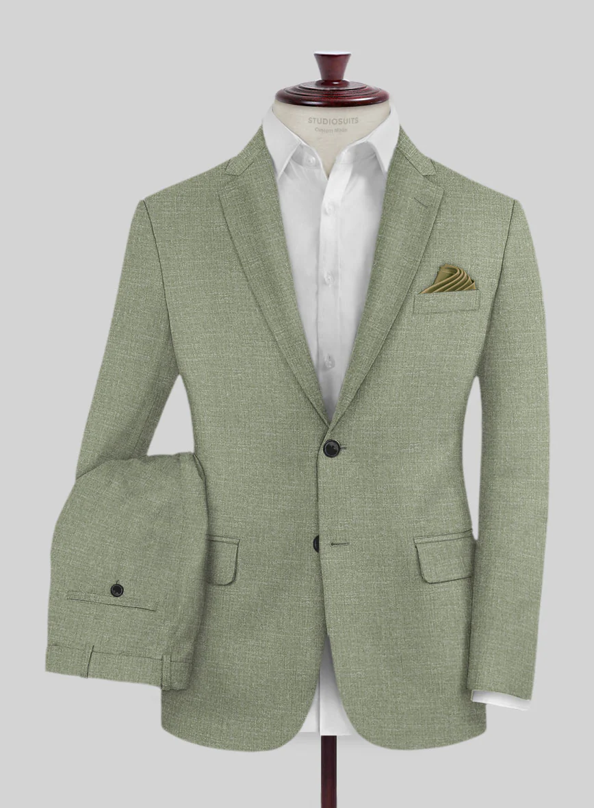 Noble Sage Green Wool Silk Linen Suit - Image 2