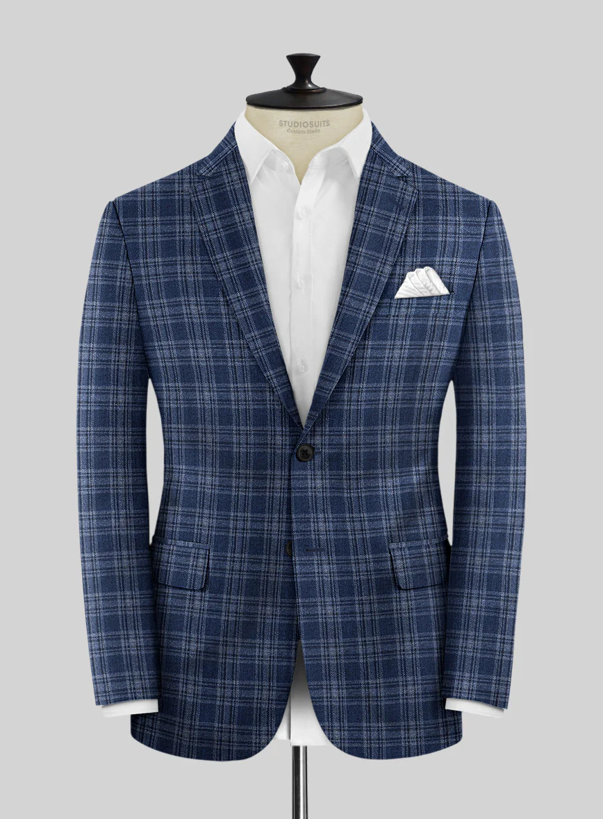 Noble Sandro Blue Wool Silk Linen Jacket