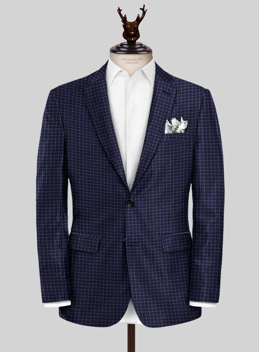 Noble Silk Navy Blue Houndstooth Jacket