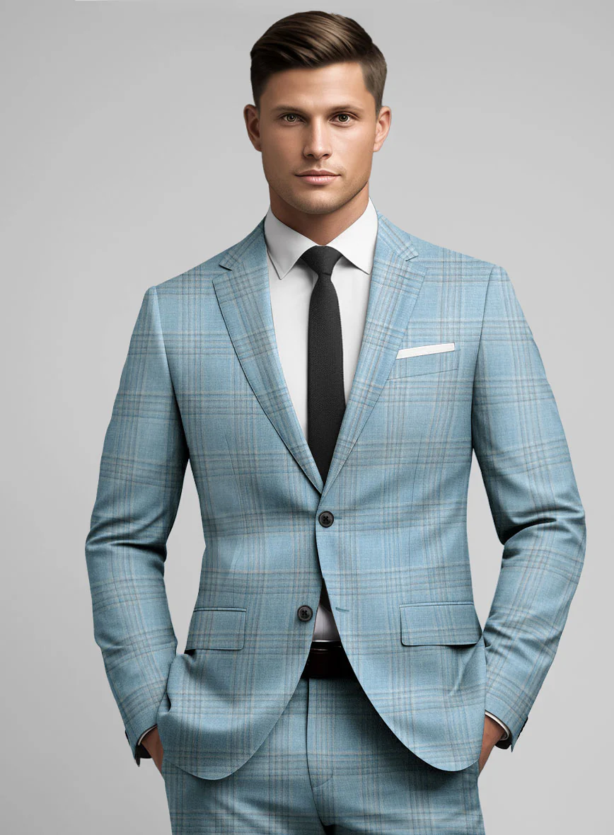 Noble Sky Blue Wool Silk Linen Suit - Image 3