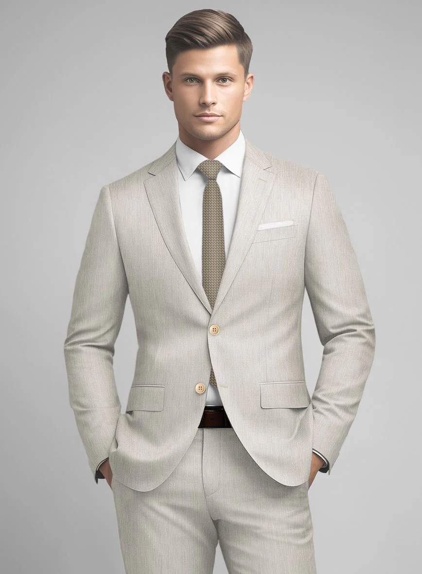 Noble Stone Beige Wool Silk Linen Suit - Image 3