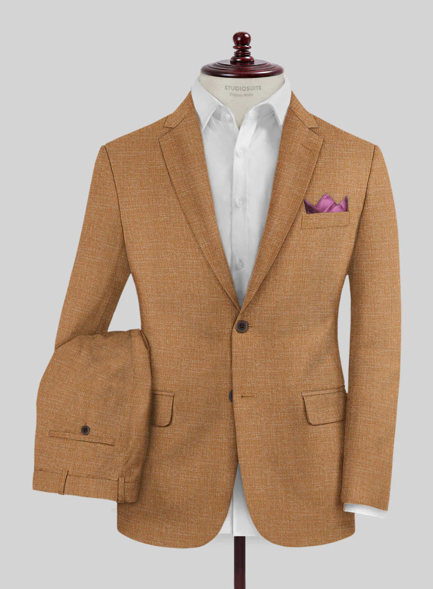 Noble Tan Wool Silk Linen Suit - Image 2