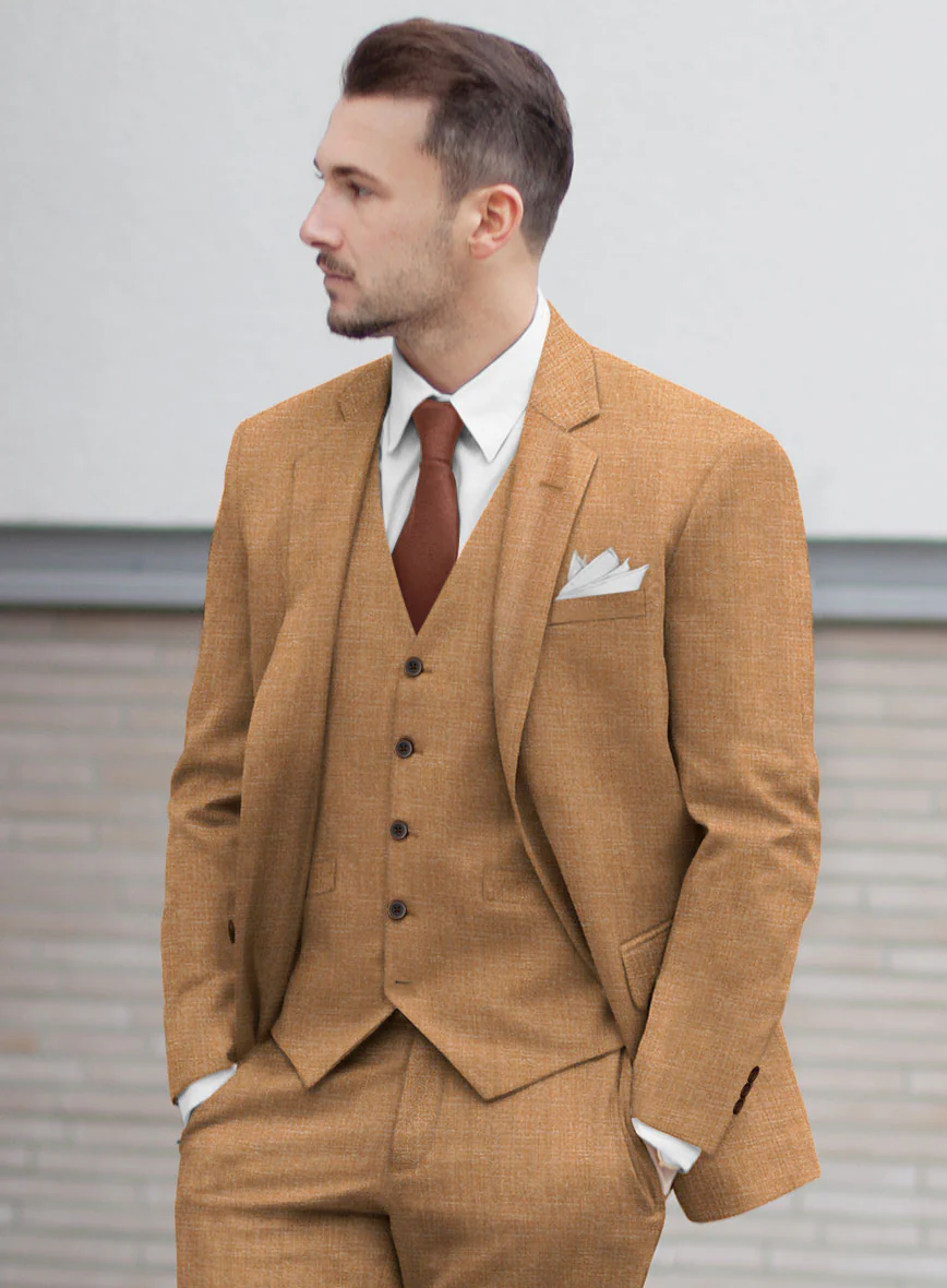 Noble Tan Wool Silk Linen Suit - Image 3