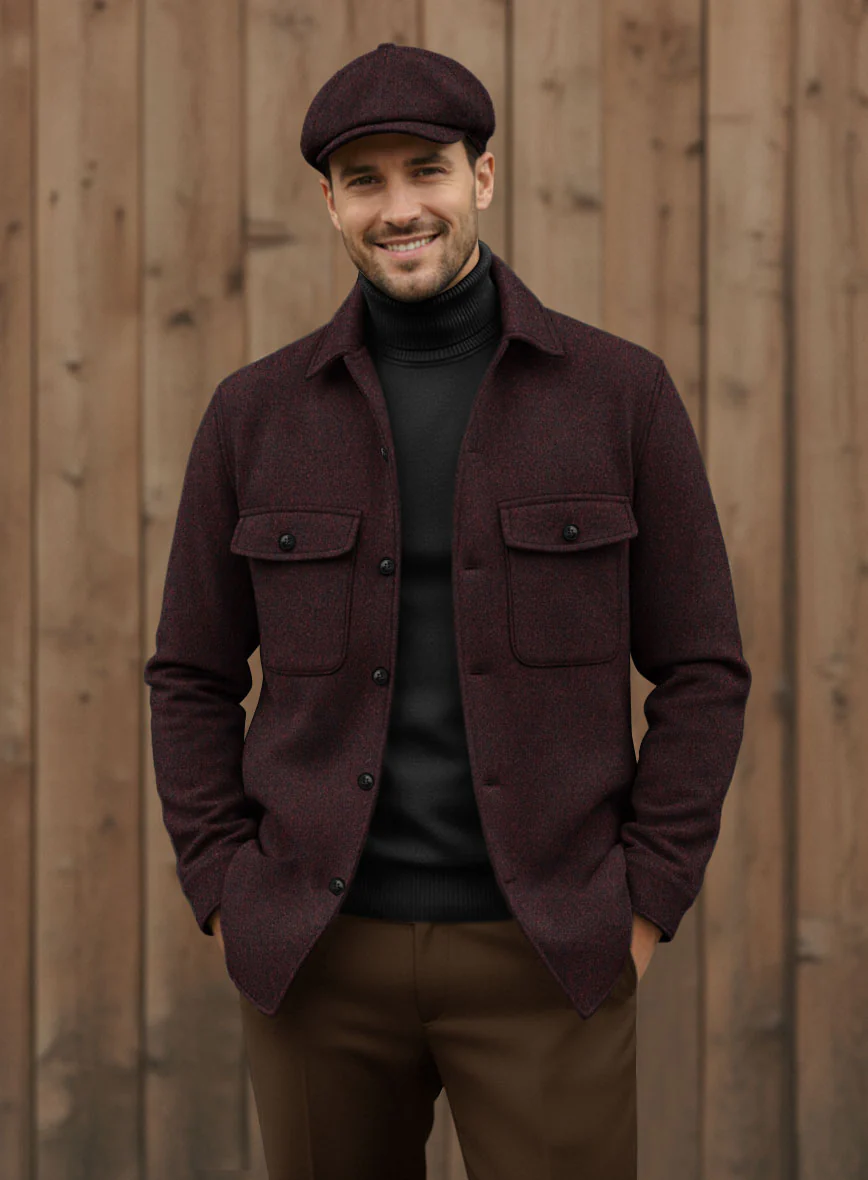 Nomad Light Weight Melange Wine Tweed Shirt