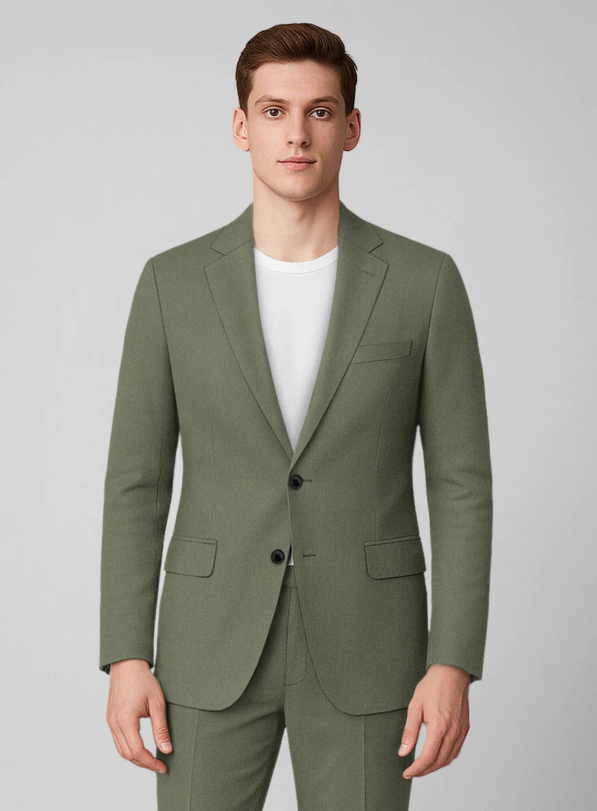 Olive Green Napoli Stretch Light Weight Cotton Suit - Image 3