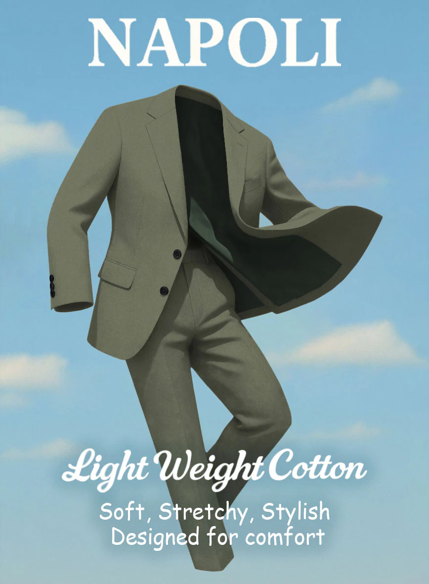 Olive Green Napoli Stretch Light Weight Cotton Pants - Image 4
