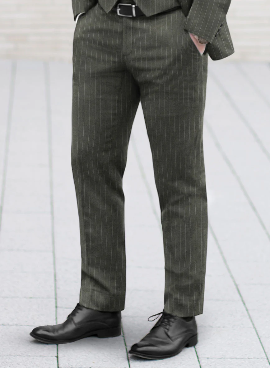 Olive Green Pinstripe Suit - Image 5