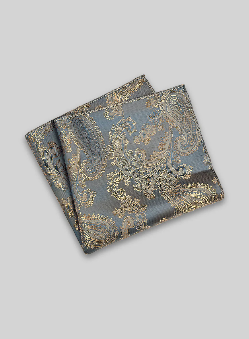 Paisley Pocket Square - Pine Blue