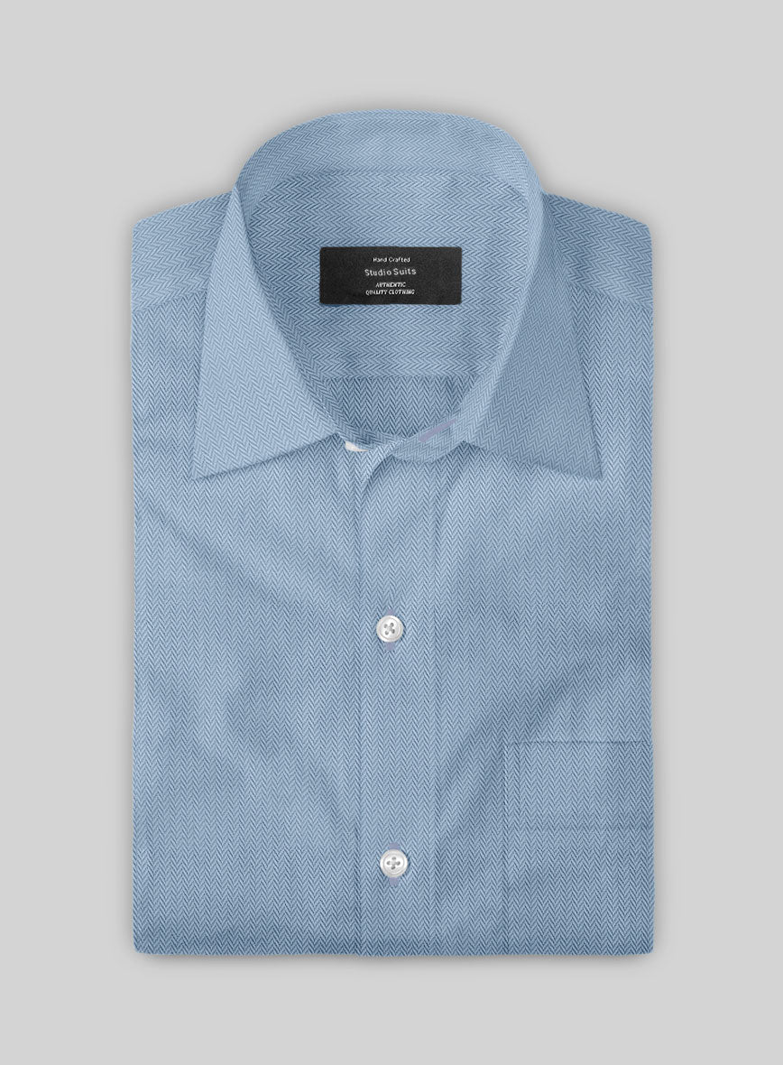 Pastle Mist Blue Herringbone Cotton Shirt
