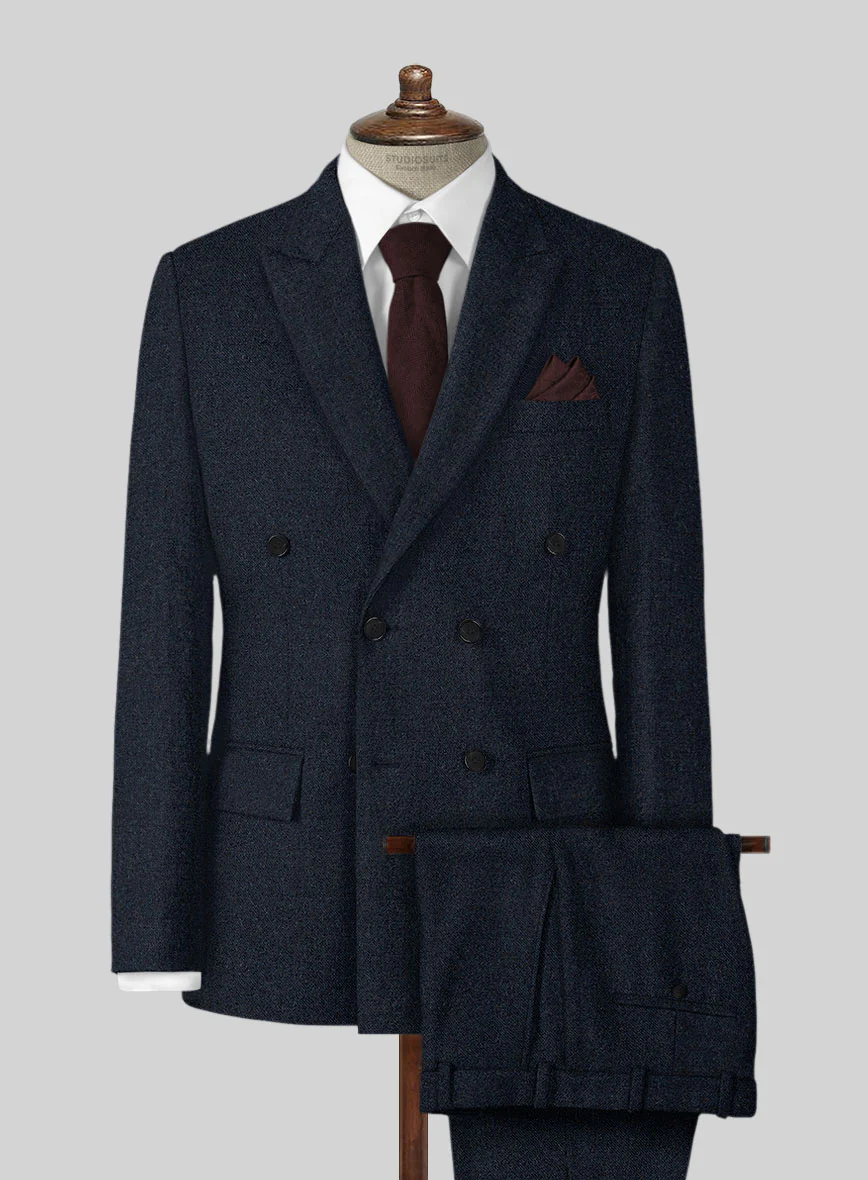 Playman Blue Denim Tweed Double Breasted Suit