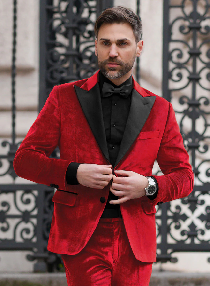 Red Velvet Tuxedo Suit - Image 5