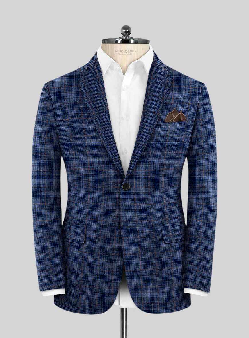 Reda Azul Blue Checks Wool Jacket