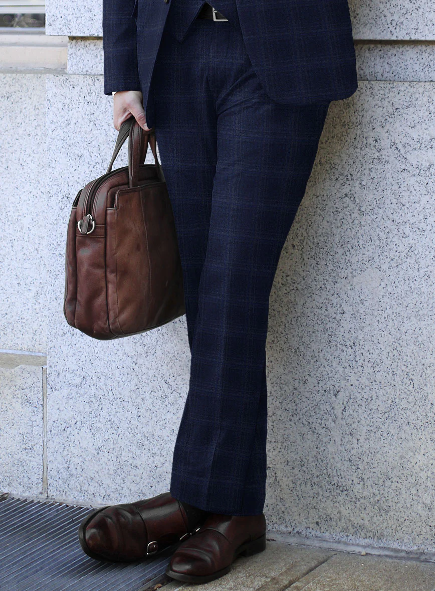 Reda Berato Blue Checks Wool Pants - Image 2