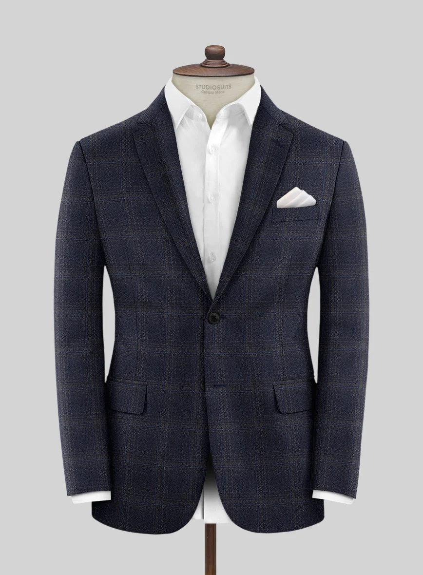 Reda Berato Navy Blue Checks Wool Jacket