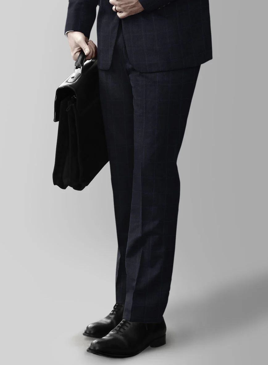Reda Cashmere Blue Windowpane Wool Pants - Image 2
