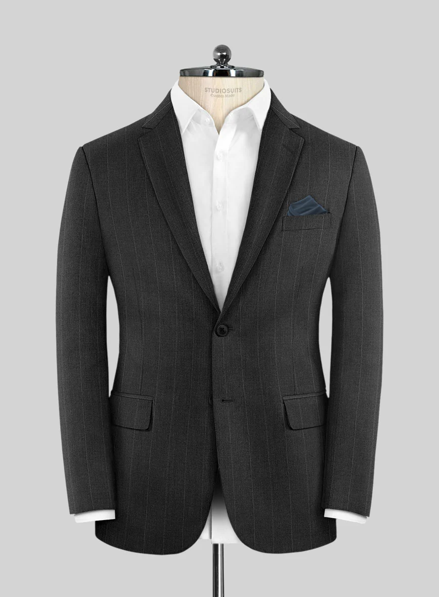Reda Cashmere Dark Gray Chalkstripe Wool Jacket
