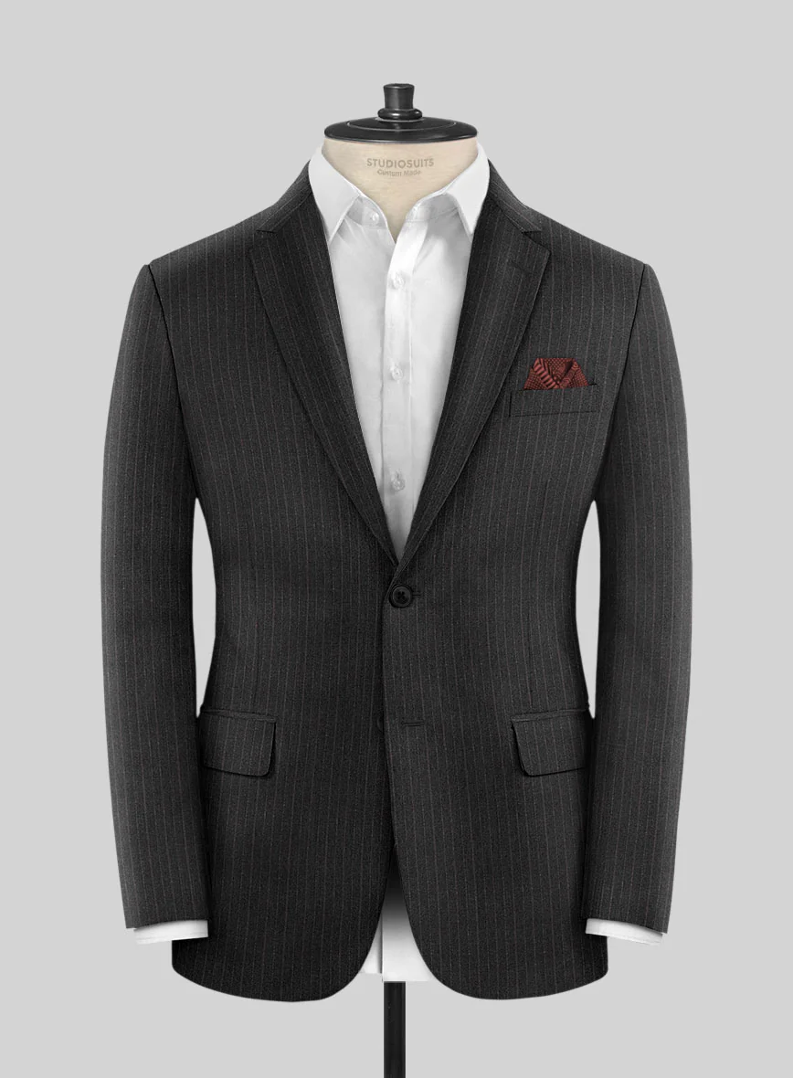 Reda Cashmere Dark Gray Stripe Wool Jacket
