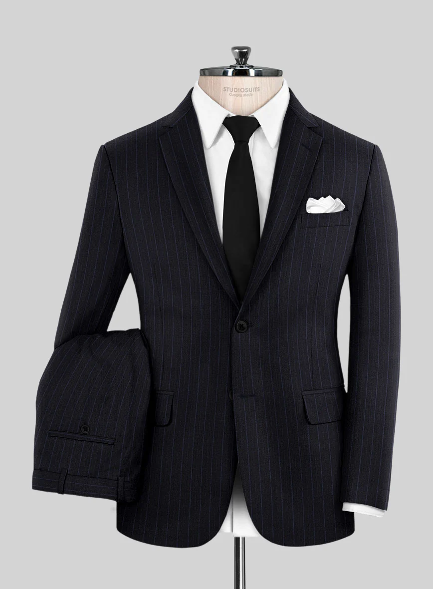 Reda Cashmere Navy Blue Stripe Wool Suit