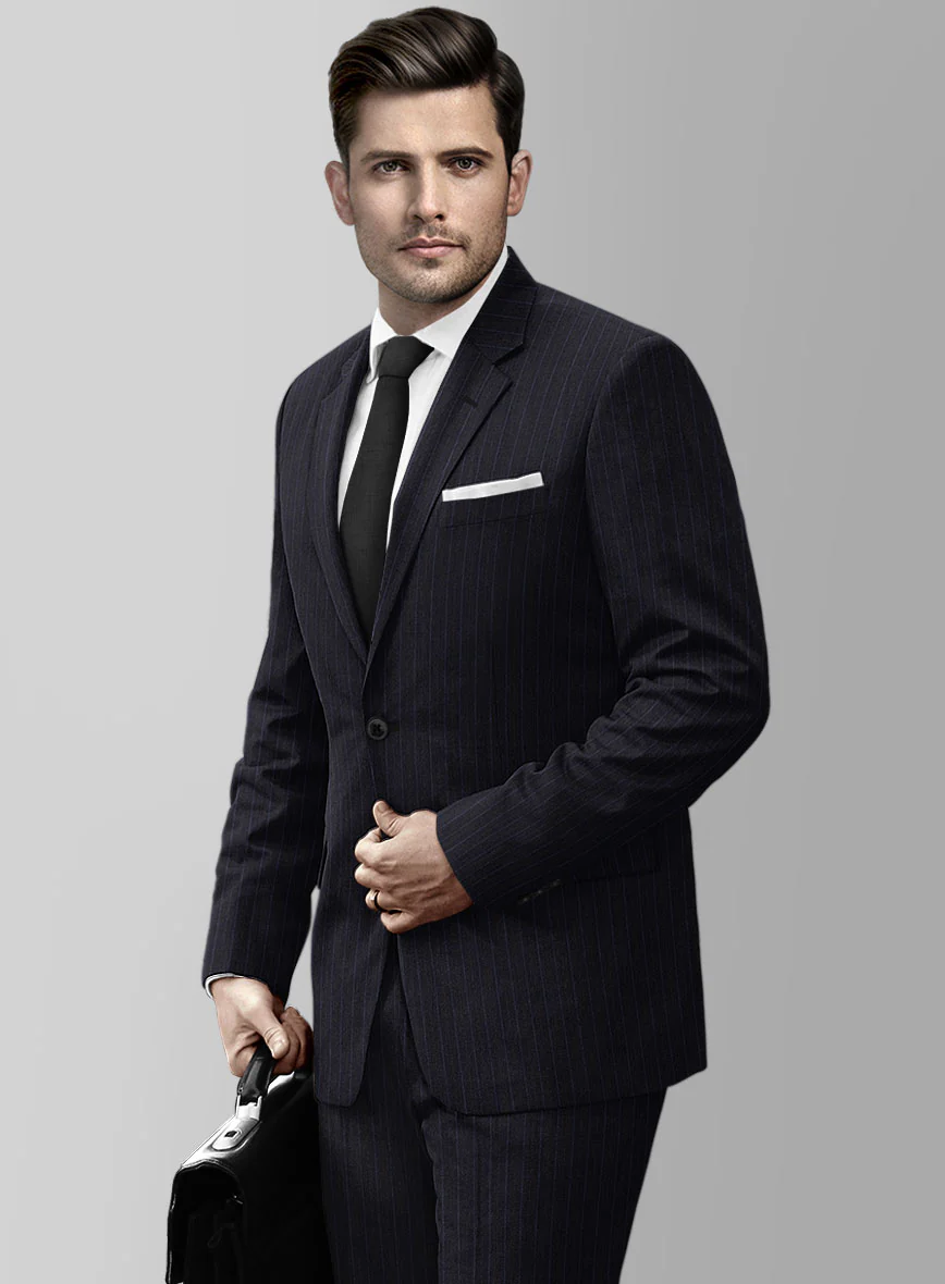 Reda Cashmere Navy Blue Stripe Wool Suit - Image 4