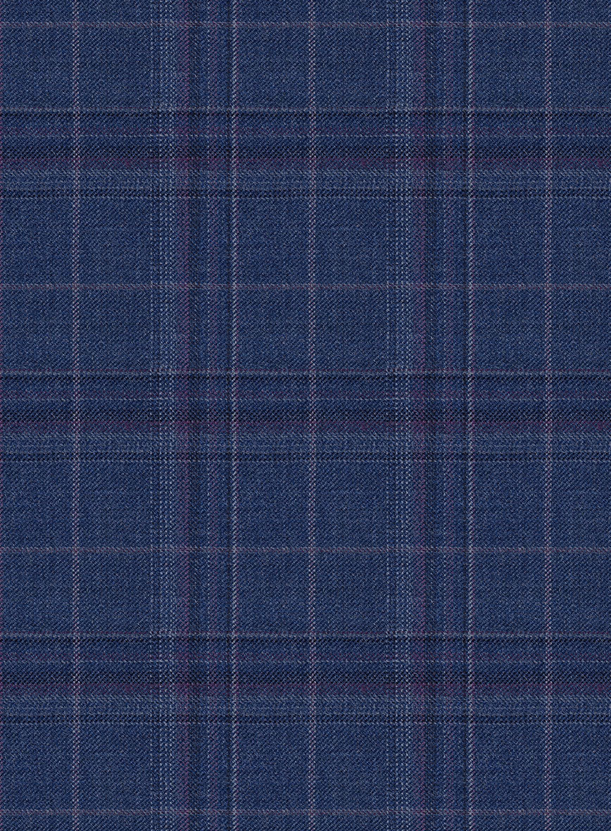Reda Cerulean Blue Checks Wool Pants - Image 3