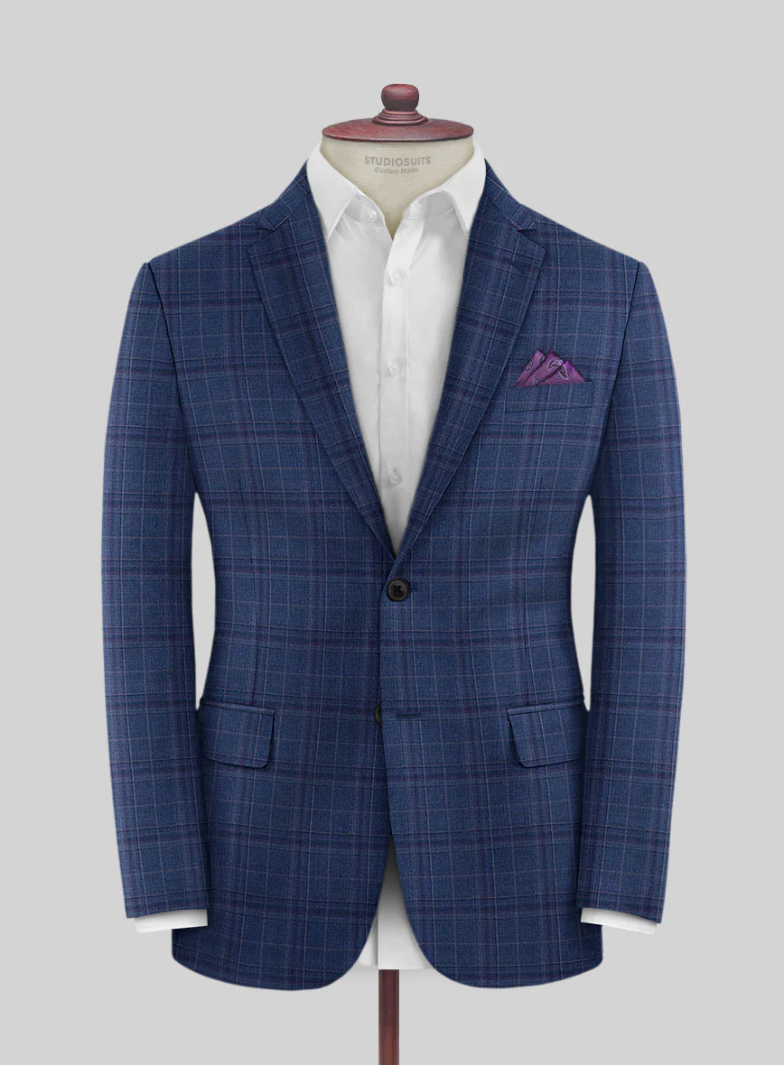 Reda Cerulean Blue Checks Wool Suit - Image 3
