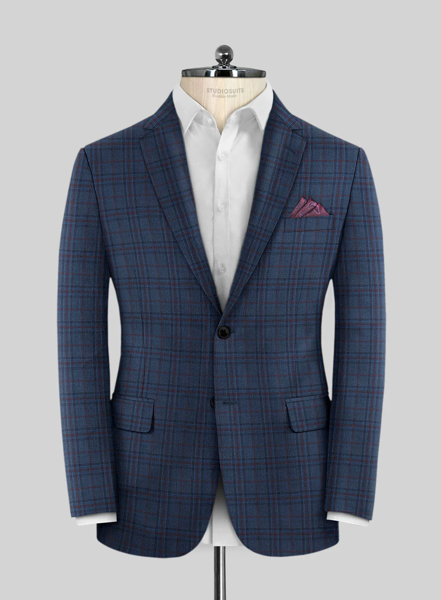 Reda Chambray Blue Checks Wool Jacket
