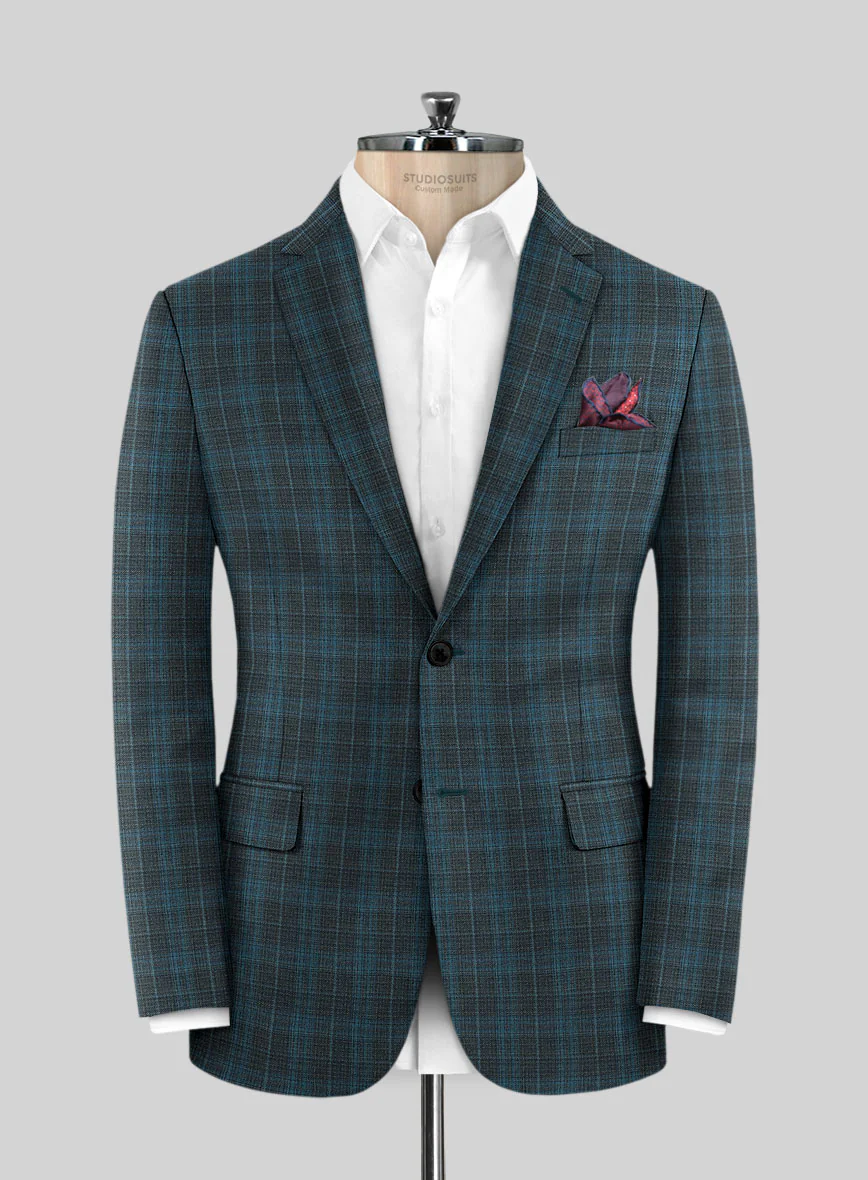 Reda Cyan Green Checks Wool Jacket