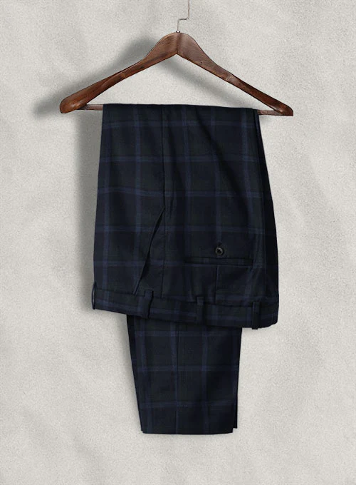 Reda Dark Blue Checks Wool Pants - Image 3