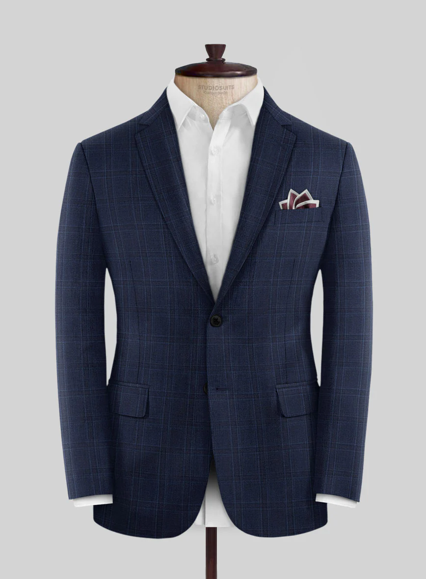 Reda Dark Navy Checks Wool Jacket