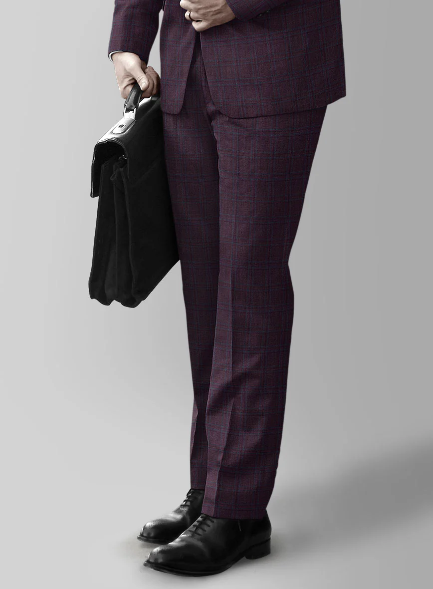 Reda Dark Wine Checks Wool Pants - Image 2
