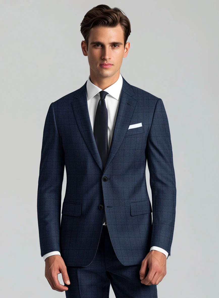 Reda Erlon Royal Blue Checks Wool Suit - Image 4