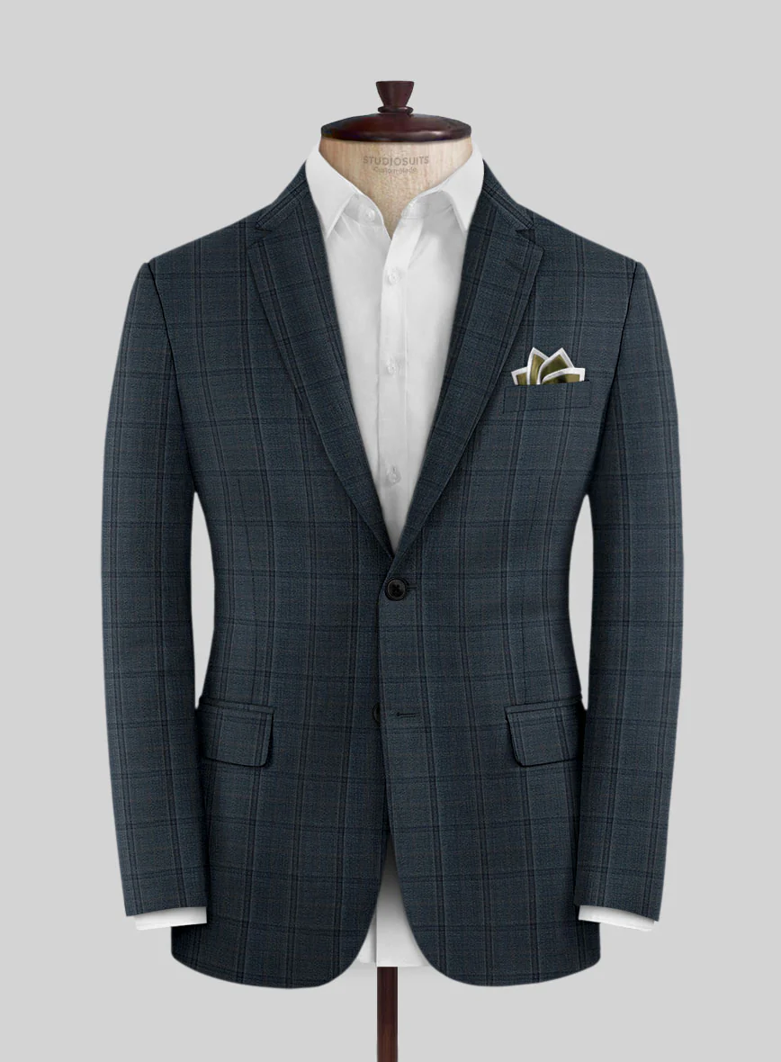 Reda Firefly Blue Checks Wool Jacket