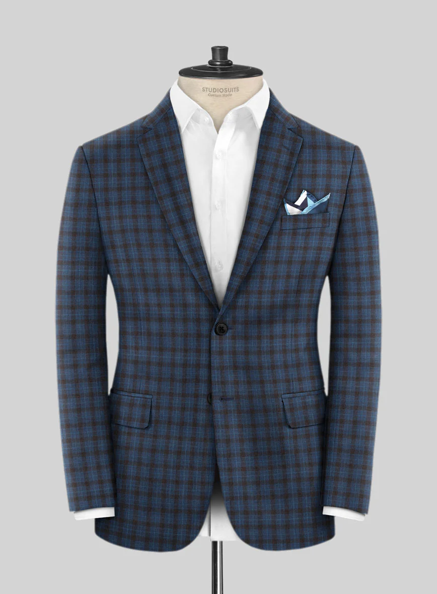 Reda Glacier Blue Checks Wool Jacket