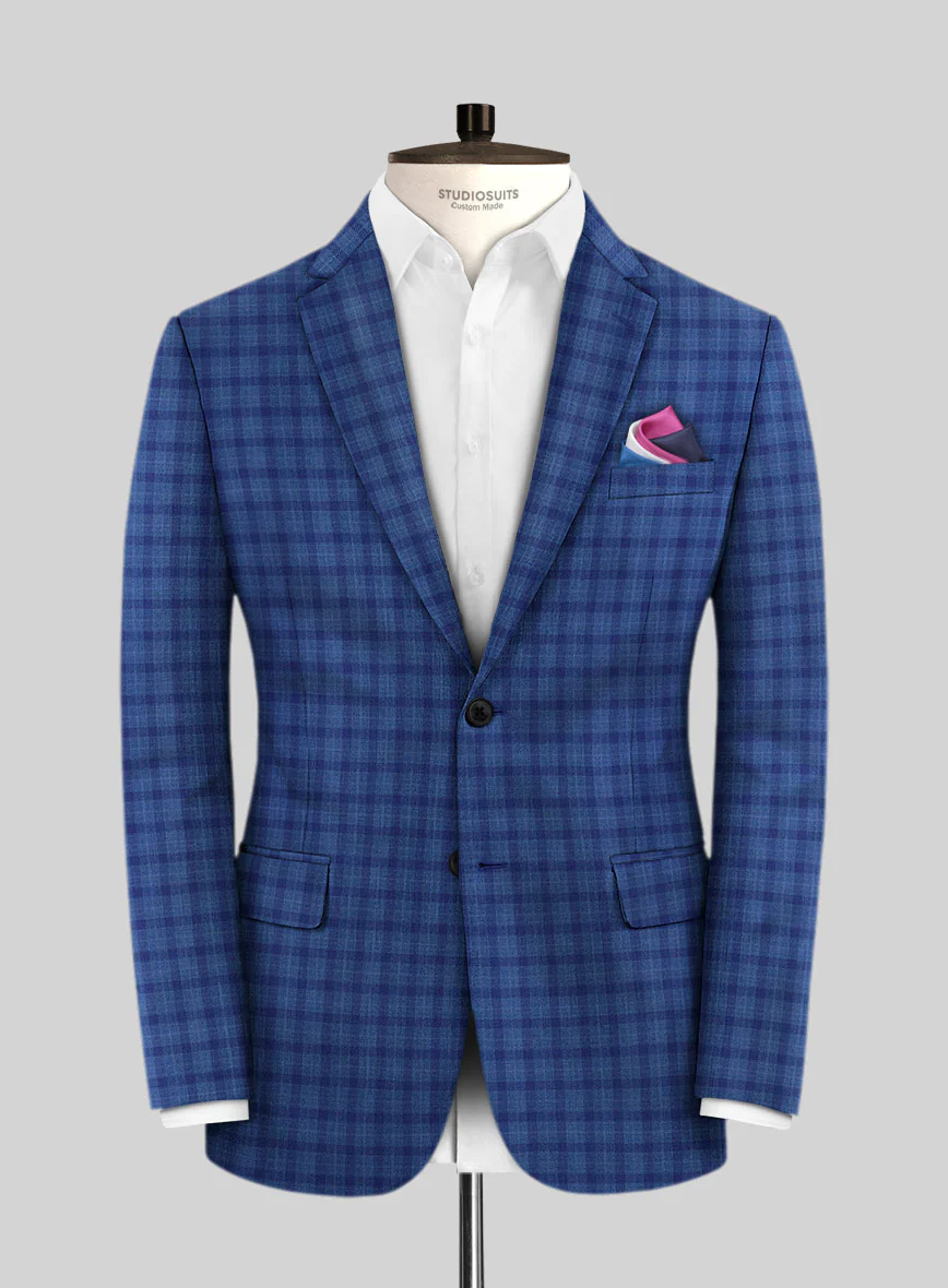Reda Havelock Blue Checks Wool Jacket