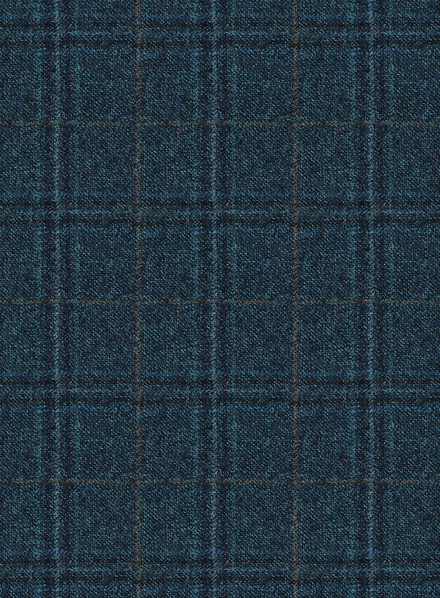 Reda Jeromi Teal Blue Checks Wool Pants - Image 3