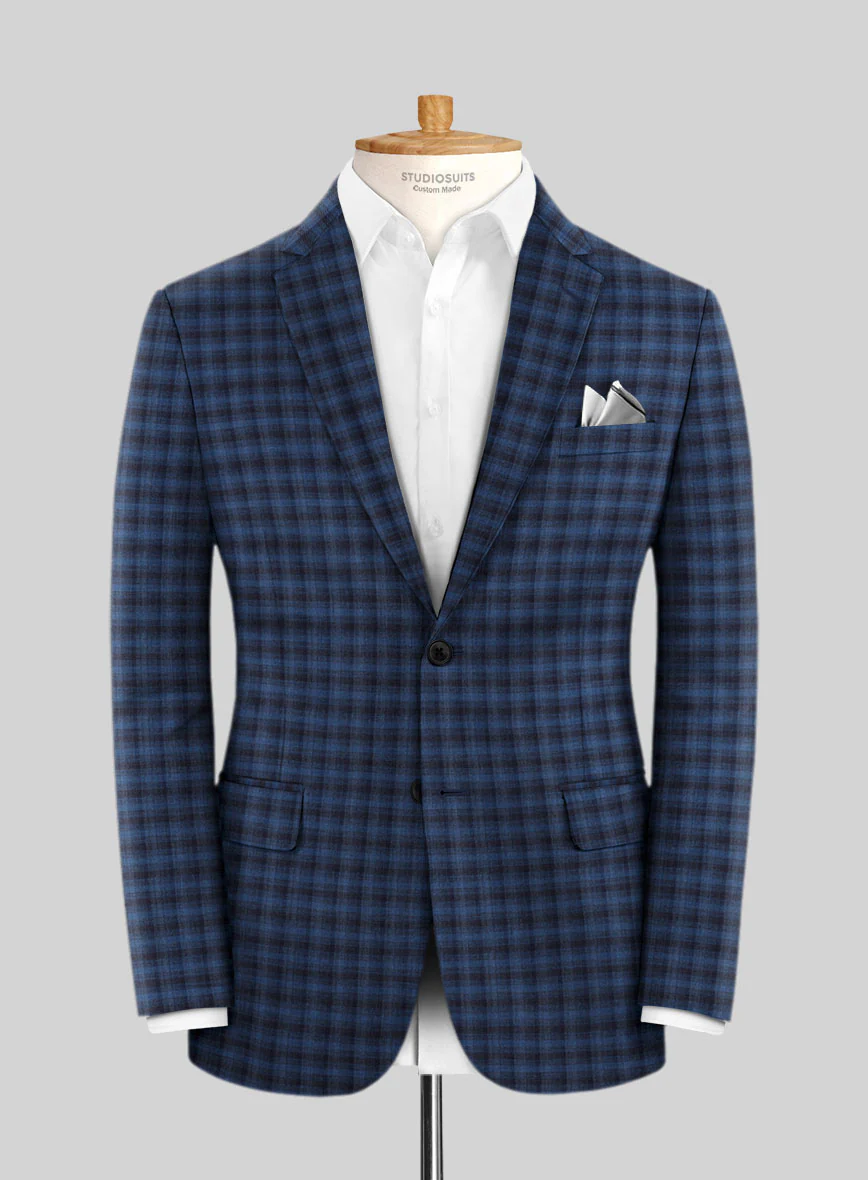 Reda Mid Blue Checks Wool Jacket
