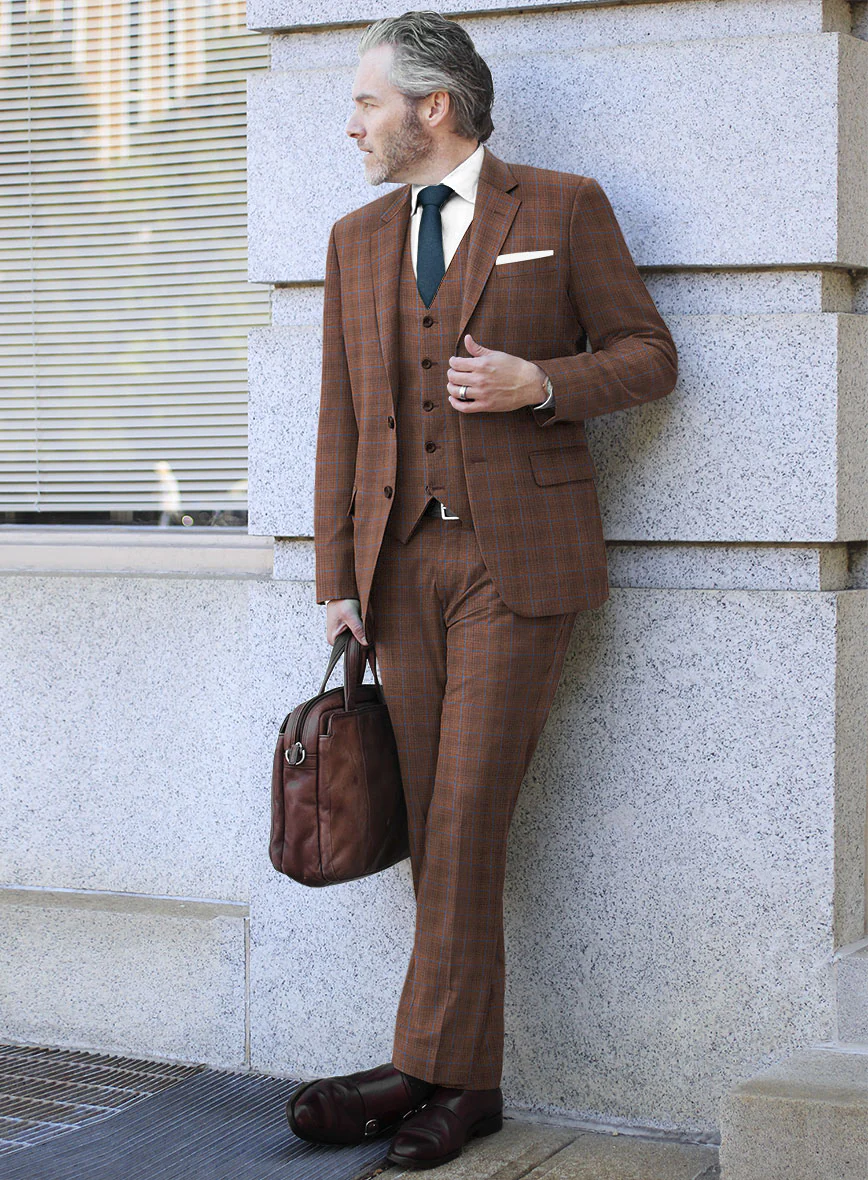 Reda Nutmeg Brown Checks Wool Suit - Image 2
