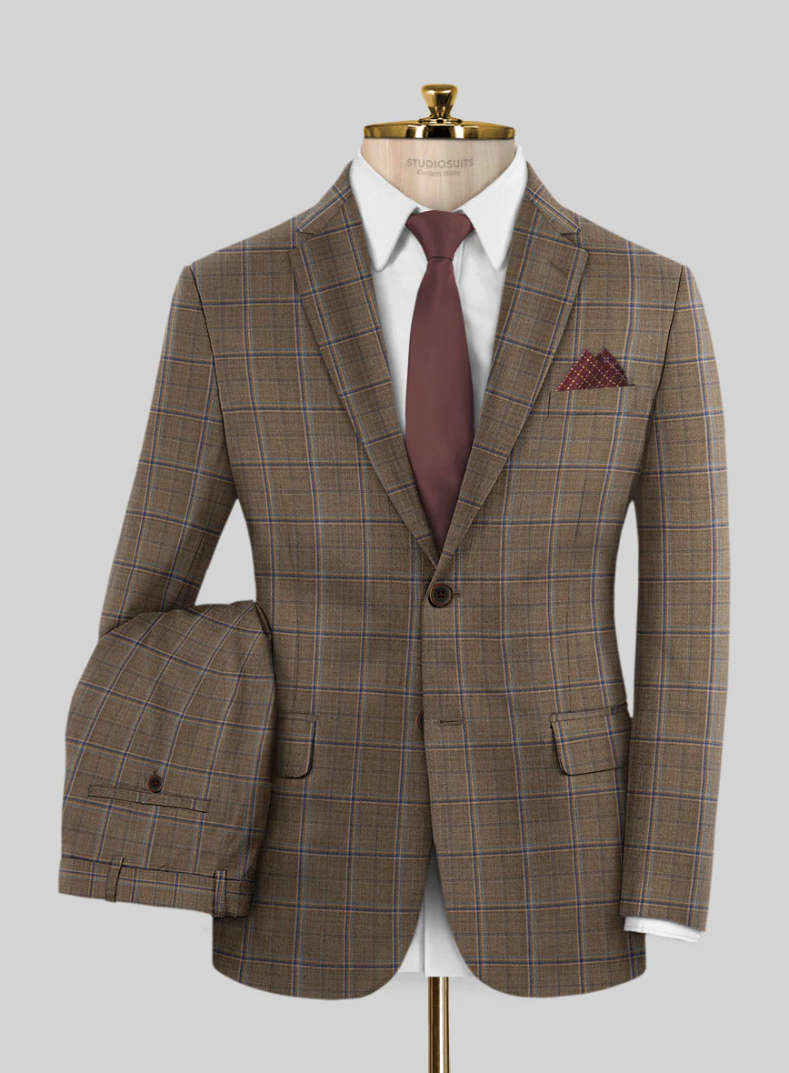Reda Otter Brown Checks Wool Suit