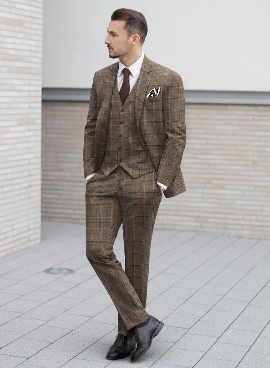 Reda Otter Brown Checks Wool Suit - Image 2