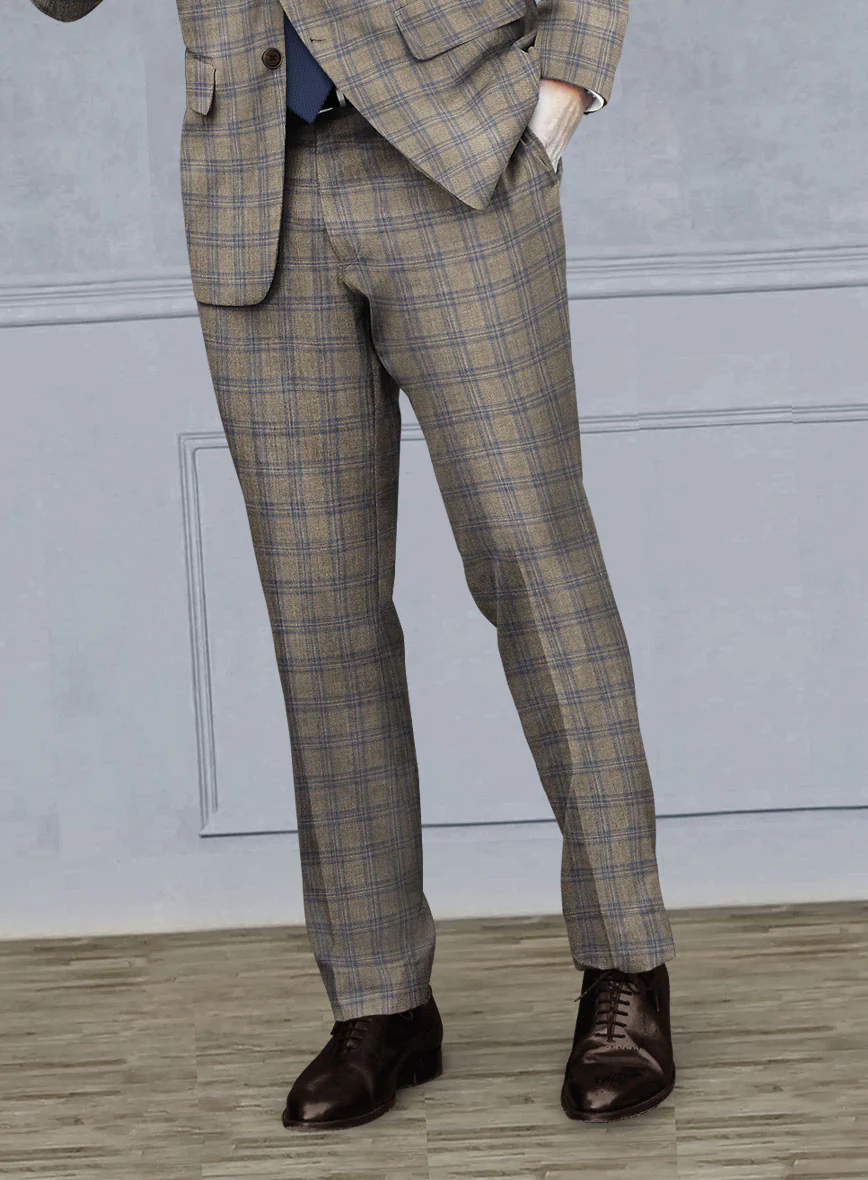Reda Sand Brown Checks Wool Pants - Image 2