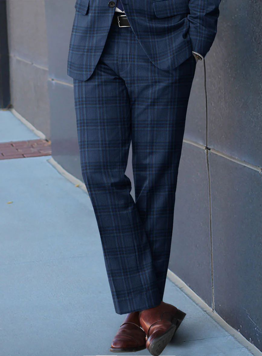 Reda Vale Blue Checks Wool Pants - Image 2