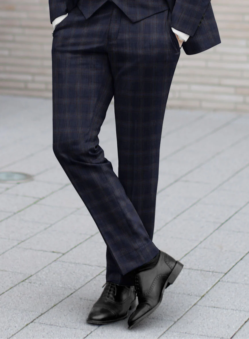Reda Vidla Dark Blue Checks Wool Pants - Image 2
