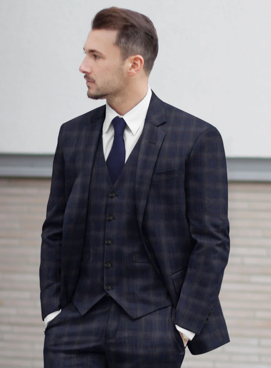 Reda Vidla Dark Blue Checks Wool Suit - Image 4