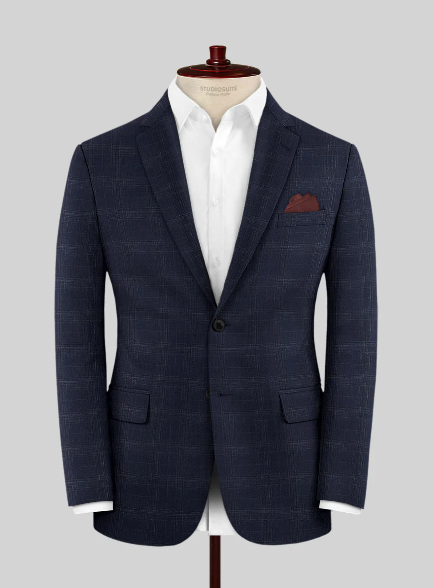 Reda Xime Blue Checks Wool Jacket