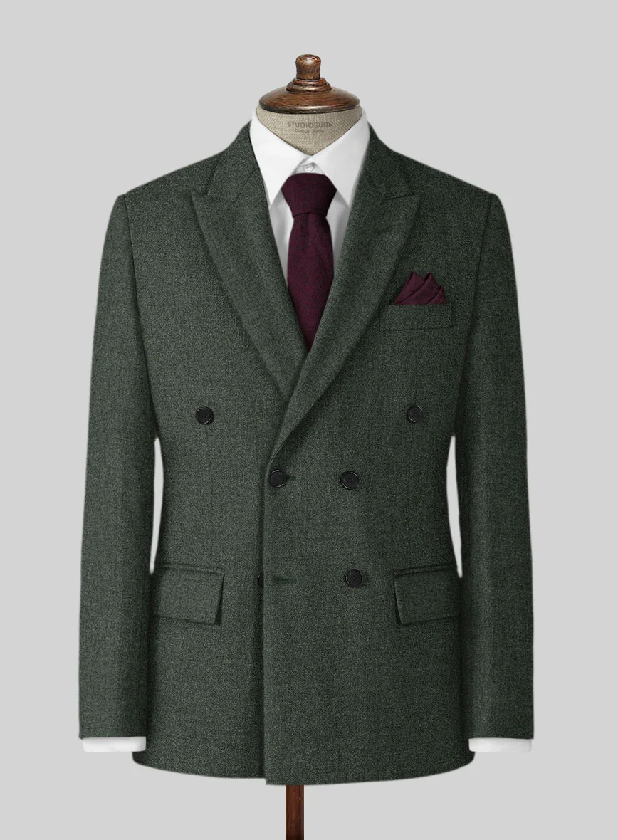 Rope Weave Green Tweed Double Breasted Jacket