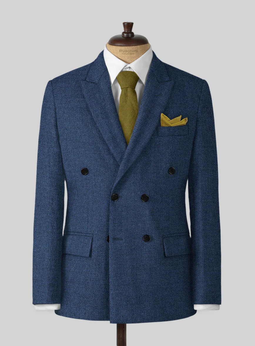 Rope Weave Persian Blue Tweed Double Breasted Jacket