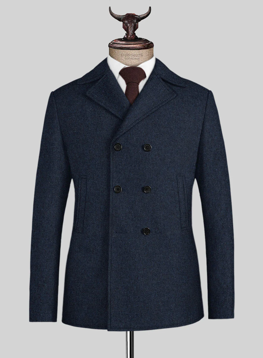 Royal Blue Denim Tweed Pea Coat
